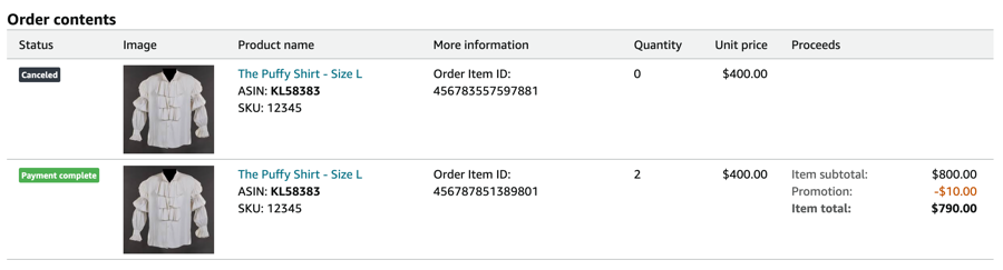Same product, different line items