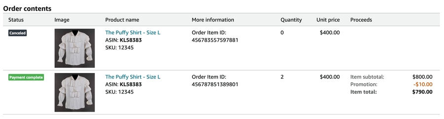 Same product, different line items