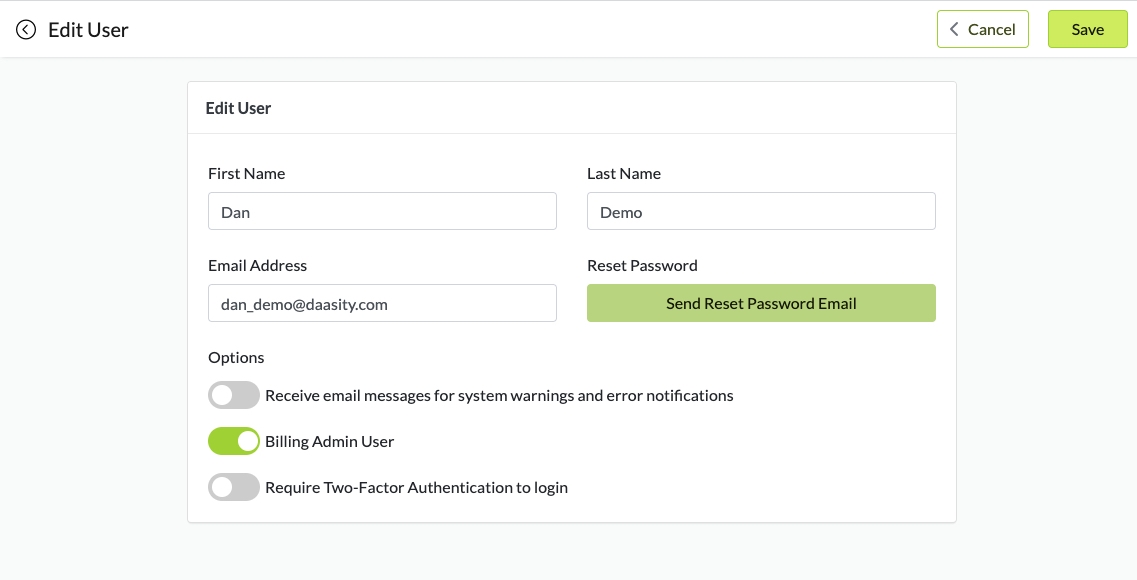 Change User Settings (Edit User)