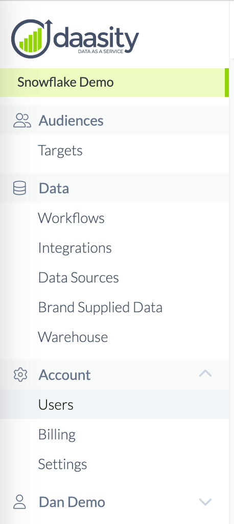 Account > Users configuration